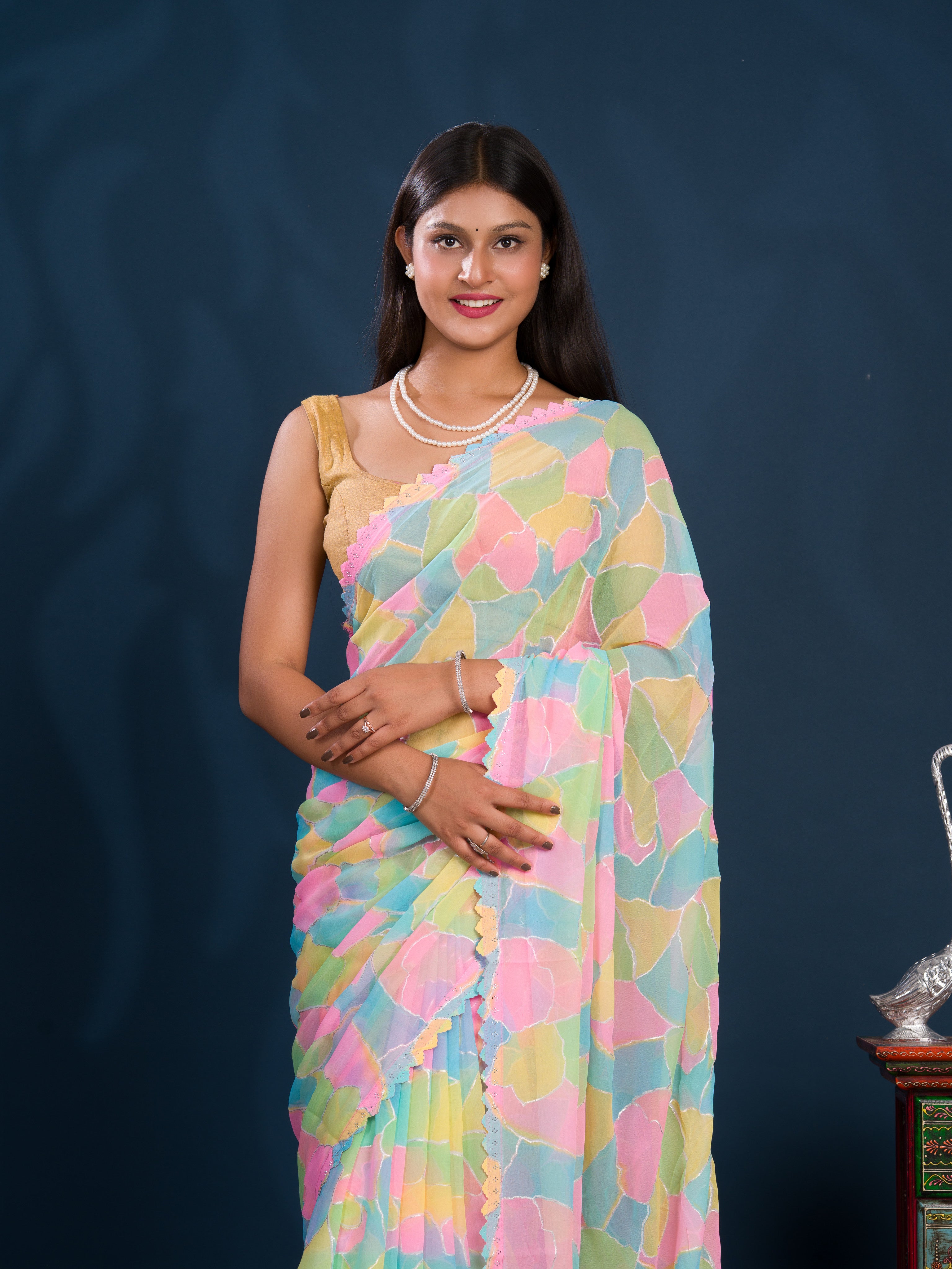 Party wear saree in multi colour under 1000