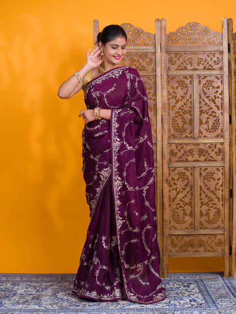 By Traditional Saree With Aari Work