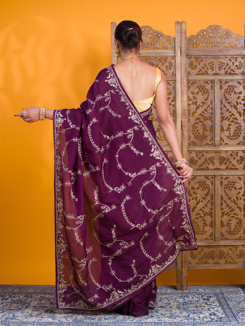 By Traditional Saree With Aari Work