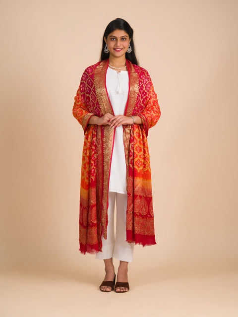 By Banarasi Bandhani Dupatta Red Orange