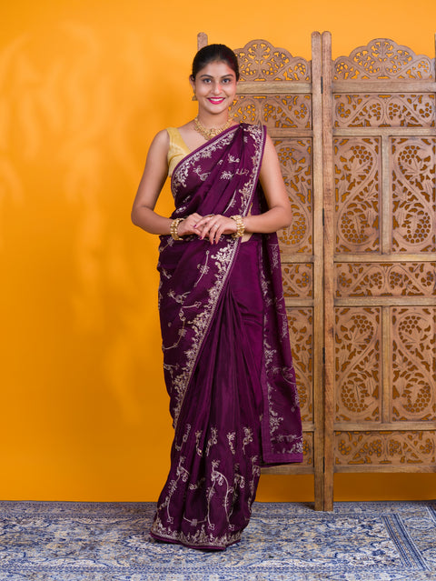 By Traditional Saree With Aari Work