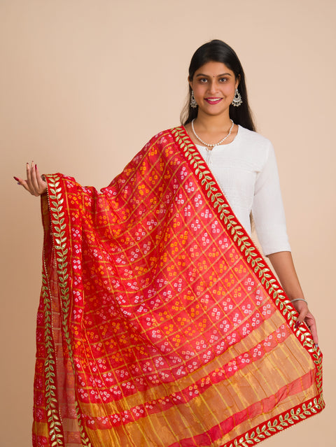 By Marwadi Gharchola Silk Bandhani Chunri Dupatta