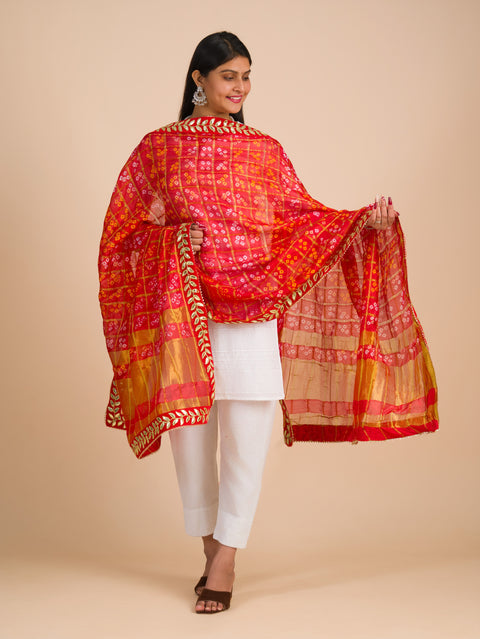 By Marwadi Gharchola Silk Bandhani Chunri Dupatta