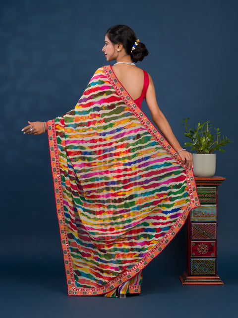 KcPc Pure Georgette Beautiful Leheriya Print With Codding Work Saree  ASH