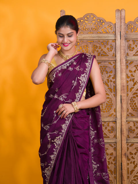 By Traditional Saree With Aari Work