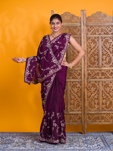 By Traditional Saree With Aari Work