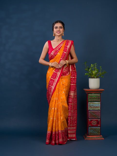 KcPc New Latest Dola silk Bandhani Saree with Foil print Saree SWA