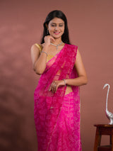  Chiffon Bandhani style With Vintage Work Saree in pink colour