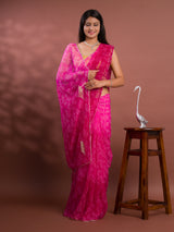  Chiffon Bandhani style With Vintage Work Saree in pink colour