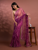  Chiffon Bandhani style With Vintage Work Saree in purple colour