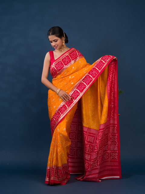 KcPc New Latest Dola silk Bandhani Saree with Foil print Saree SWA