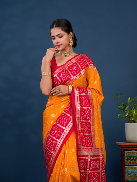KcPc New Latest Dola silk Bandhani Saree with Foil print Saree SWA