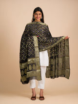 By Pure Georgette Banarasi Bandhani Dupatta Black