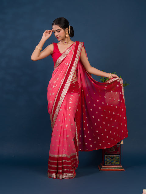 KcPc Pure Georgette Jaipuri Tie Dye Zari Weaving Saree