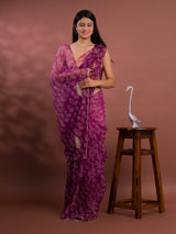  Chiffon Bandhani style With Vintage Work Saree in purple colour