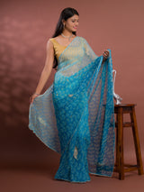 Chiffon Bandhani style With Vintage Work Saree in blue colour