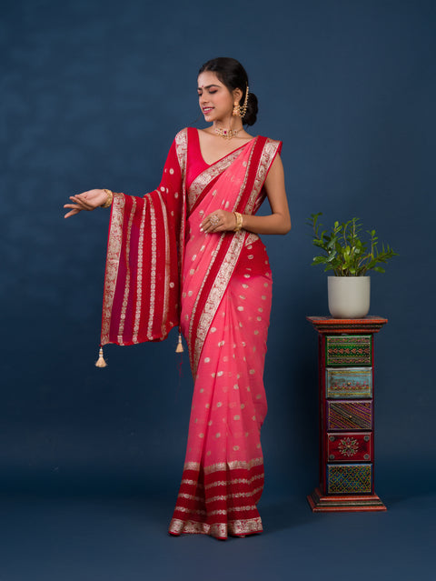 KcPc Pure Georgette Jaipuri Tie Dye Zari Weaving Saree