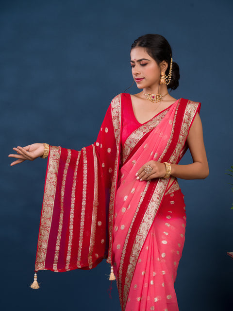 KcPc Pure Georgette Jaipuri Tie Dye Zari Weaving Saree