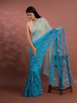 Chiffon Bandhani style With Vintage Work Saree in blue colour