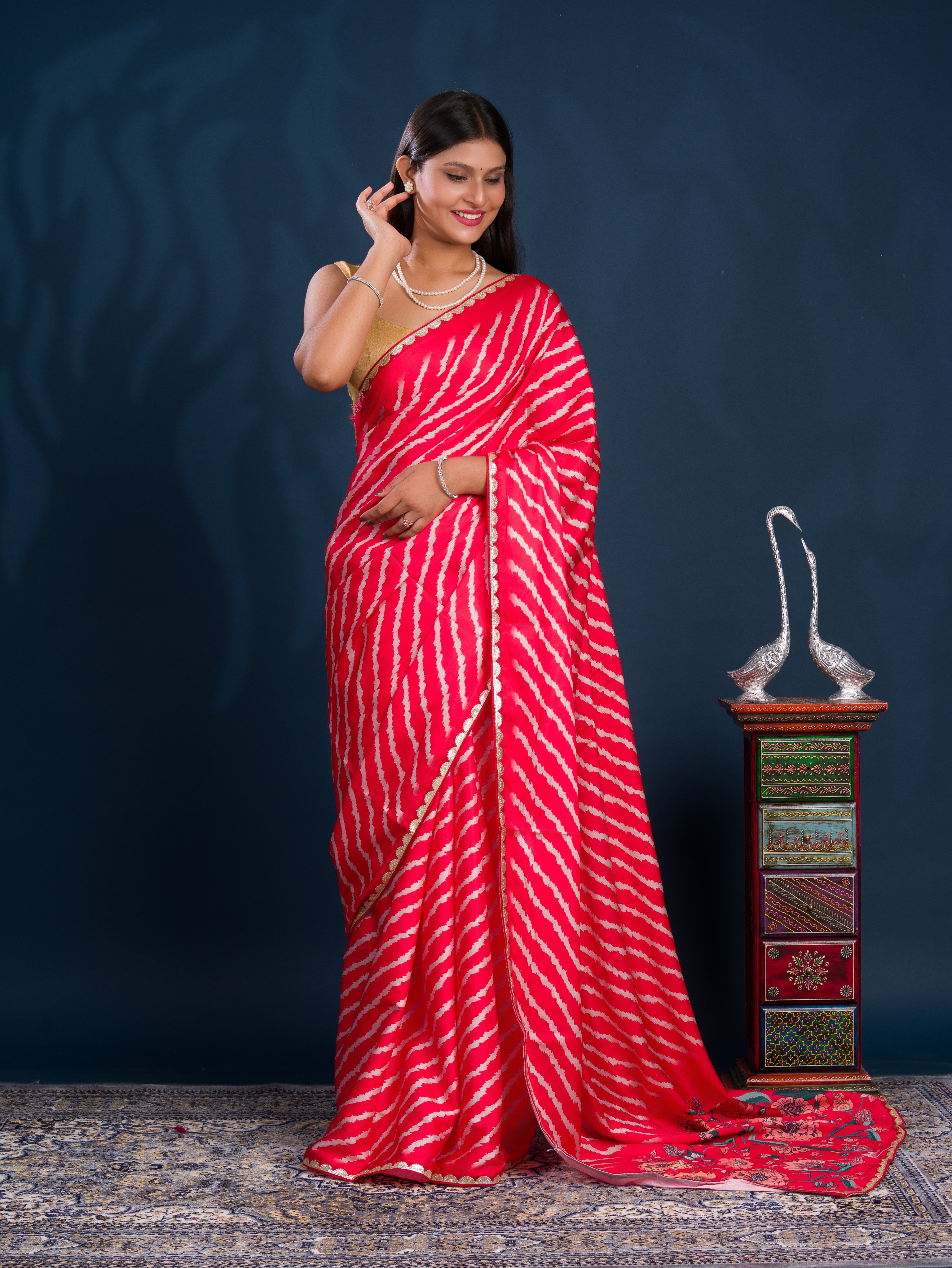 By Latest Leheriya Saree With Gotapatti Border