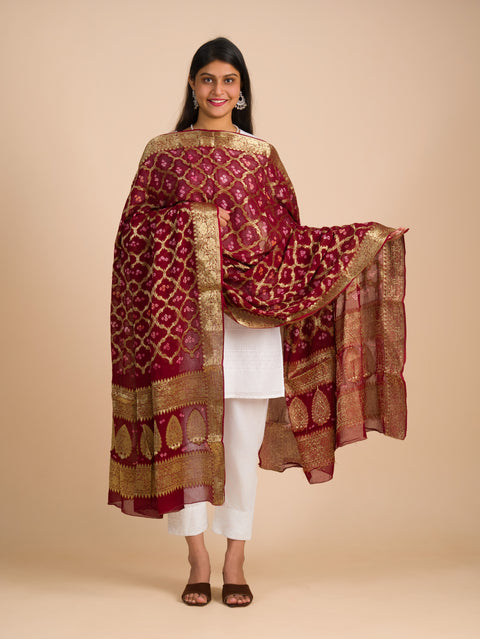 By Banarasi Bandhani Dupatta Mehroon