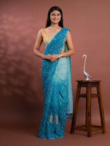 Chiffon Bandhani style With Vintage Work Saree in blue colour