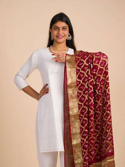 By Banarasi Bandhani Dupatta Mehroon