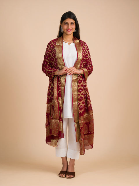 By Banarasi Bandhani Dupatta Mehroon