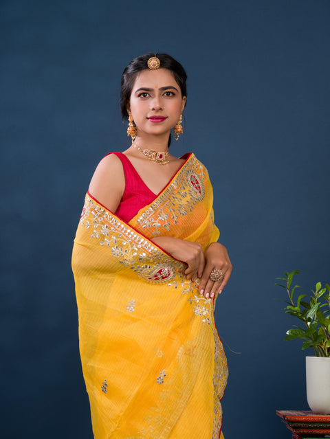 KcPc New Bikaneri Kota Doria Gotapatti Work Mangal Path Special Saree
