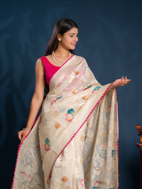 By Printed Saree With Casual wear