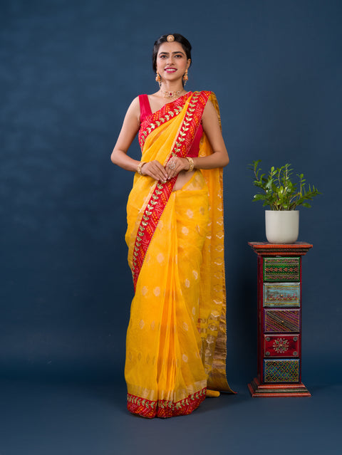 KcPc Rajasthani Marwadi Pure Kota Doriya Piliya Banarasi Zari Pallu Saree