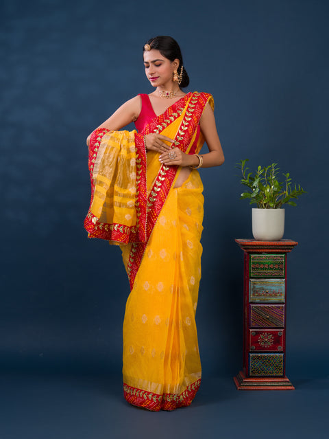KcPc Rajasthani Marwadi Pure Kota Doriya Piliya Banarasi Zari Pallu Saree