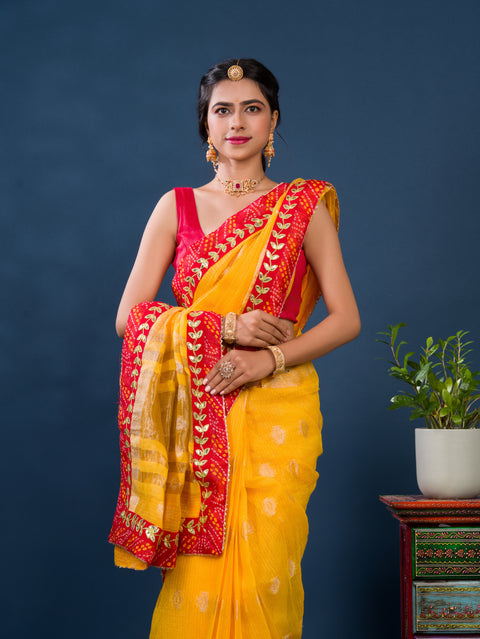 KcPc Rajasthani Marwadi Pure Kota Doriya Piliya Banarasi Zari Pallu Saree