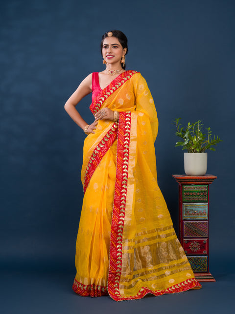 KcPc Rajasthani Marwadi Pure Kota Doriya Piliya Banarasi Zari Pallu Saree