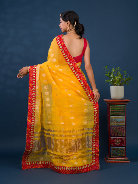 KcPc Rajasthani Marwadi Pure Kota Doriya Piliya Banarasi Zari Pallu Saree