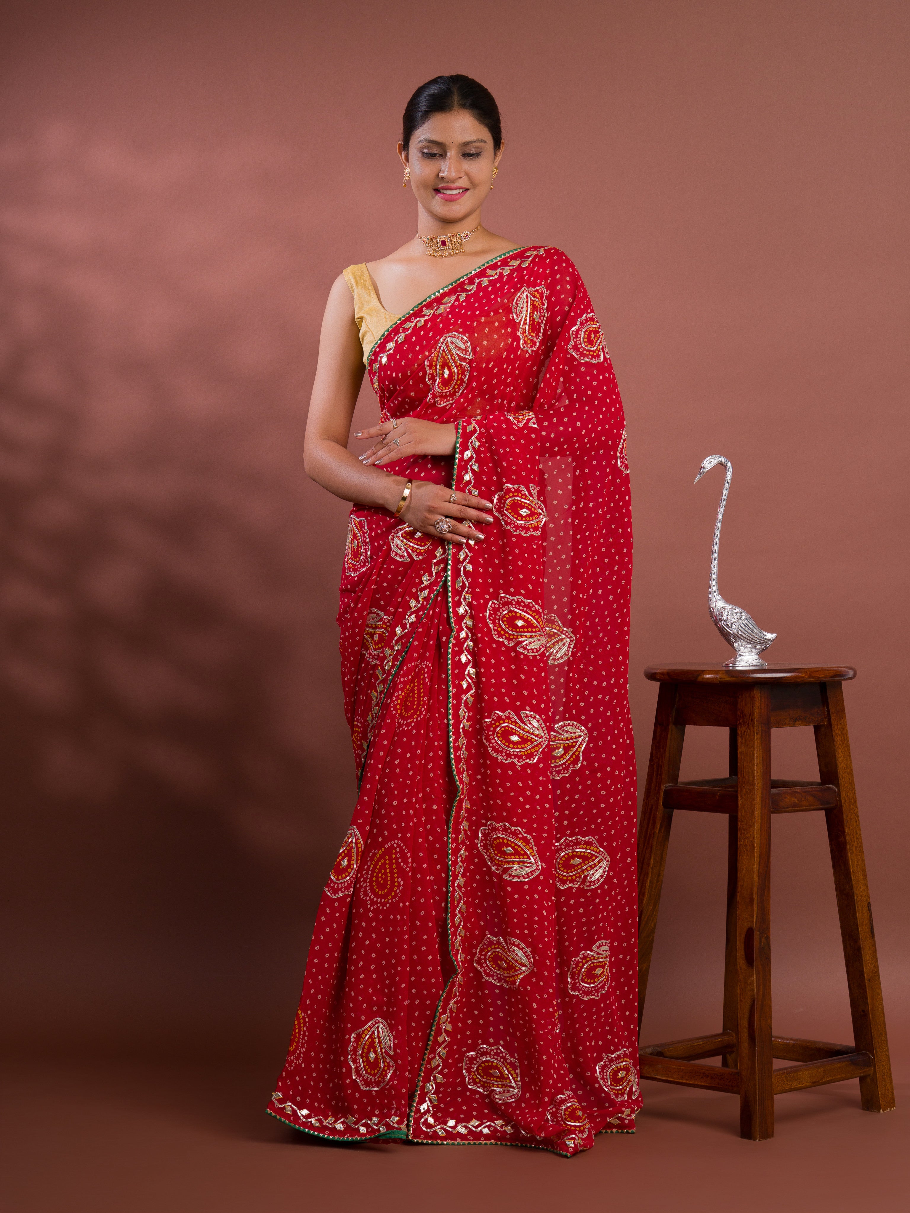 ByNew Chiffon Bandhani Style With Gotapatti Work Saree