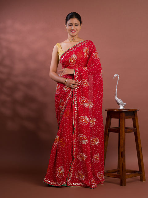 KcPc New Latest Chiffon Bandhani Style With Gotapatti Work Saree MHS