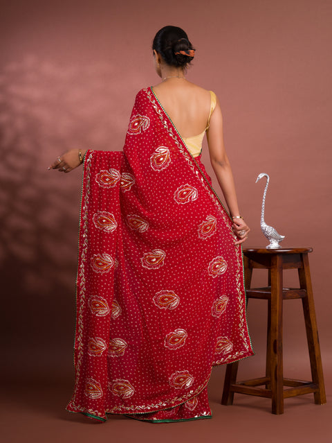 KcPc New Latest Chiffon Bandhani Style With Gotapatti Work Saree MHS