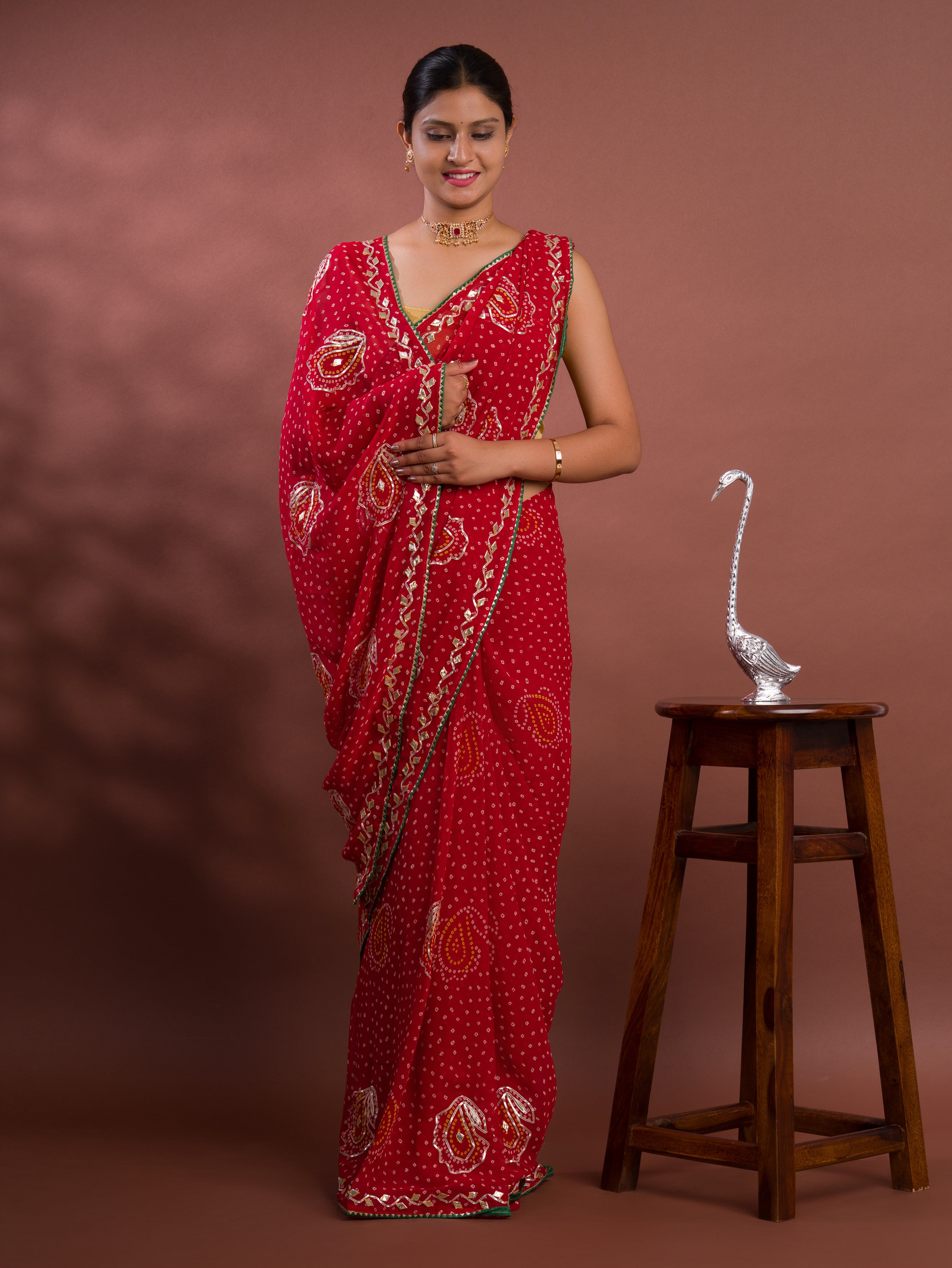 ByNew Chiffon Bandhani Style With Gotapatti Work Saree