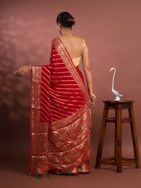 KcPc New Launch Pure khaddi Georgette Banarasi Handloom Leheriya Zari Weaving Saree  MAHA