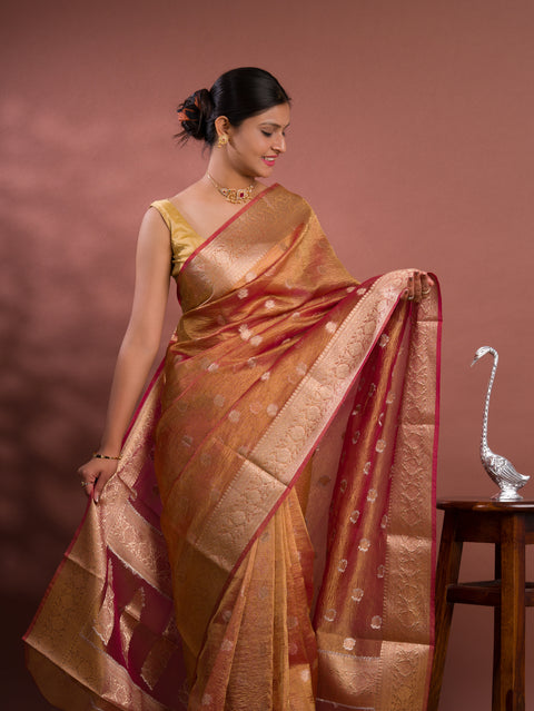 KcPc Pure Banarasi Crush Tissue silk Handloom Zari Border Saree INA