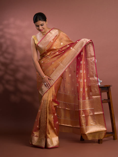 KcPc Pure Banarasi Crush Tissue silk Handloom Zari Border Saree INA