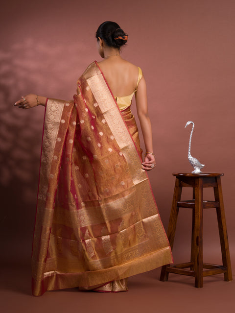KcPc Pure Banarasi Crush Tissue silk Handloom Zari Border Saree INA
