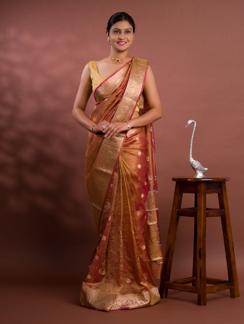 KcPc Pure Banarasi Crush Tissue silk Handloom Zari Border Saree INA