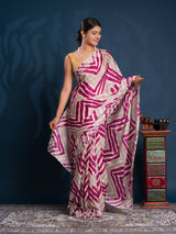 By Zig zag Style With Kashida Tari Work Saree