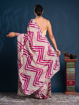 By Zig zag Style With Kashida Tari Work Saree