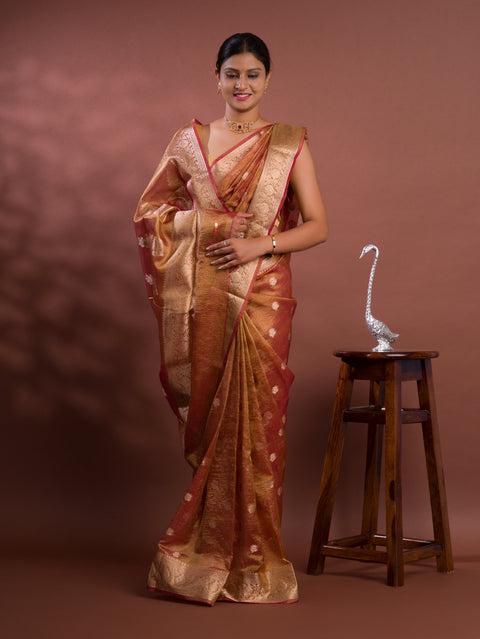 KcPc Pure Banarasi Crush Tissue silk Handloom Zari Border Saree INA