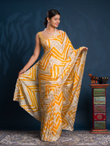 By Zig zag Style With Kashida Tari Work Saree