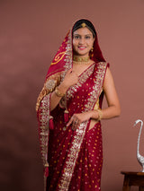 KcPc Pure Modal Silk Bandhani Ekdana Bandhej Heavy Gotapatti Work SareeAMT Mehroon
