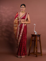 KcPc Pure Modal Silk Bandhani Ekdana Bandhej Heavy Gotapatti Work SareeAMT Mehroon